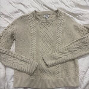 J. Crew Cream Cable Knit Crewneck Sweater